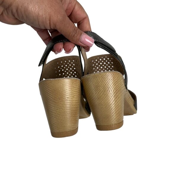 Dansko Teagan Women Metallic Perforated Leather Peep Toe Slingback Sandals SZ 39 - Picture 4 of 11